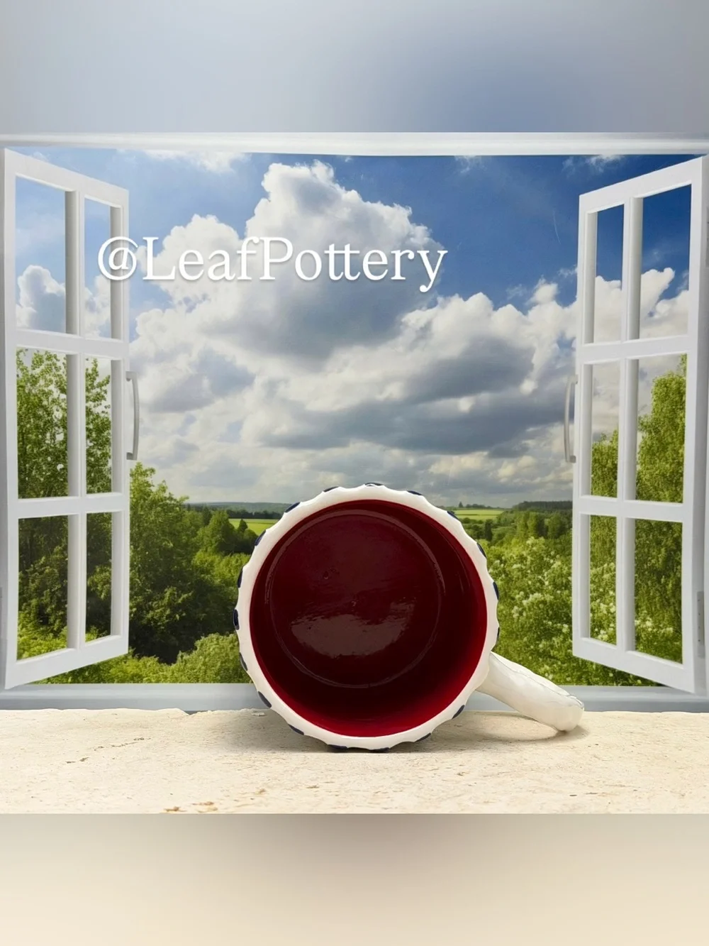 Sunday Morning Ceramics Striped Ceramic Mug | Large 20 oz Navy Blue & White